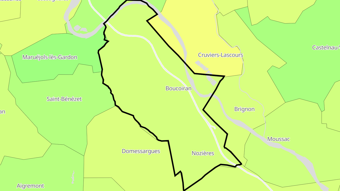 Carte des prix de l'immobilier Boucoiran-et-Nozières