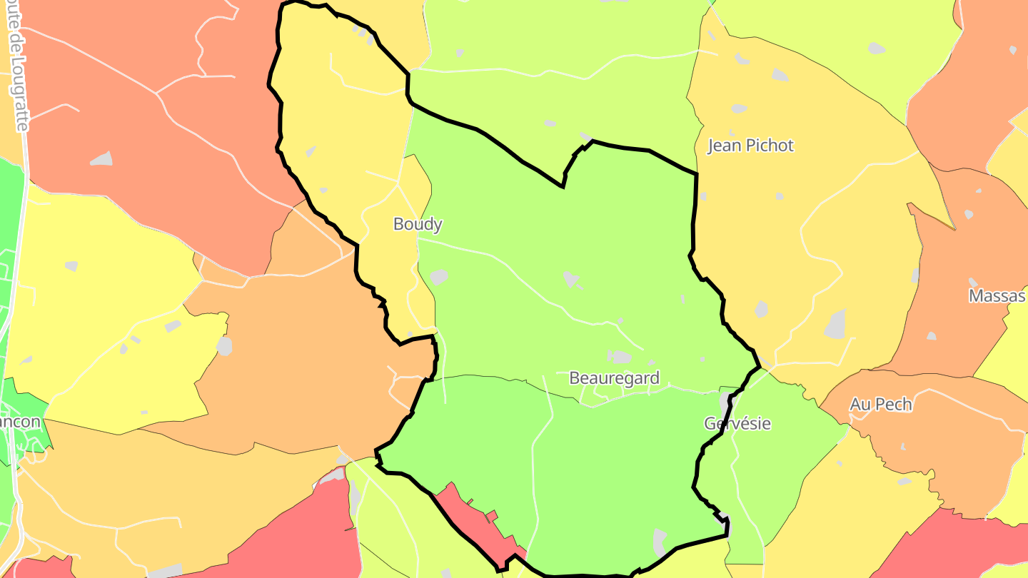 Carte des prix de l'immobilier Boudy-de-Beauregard