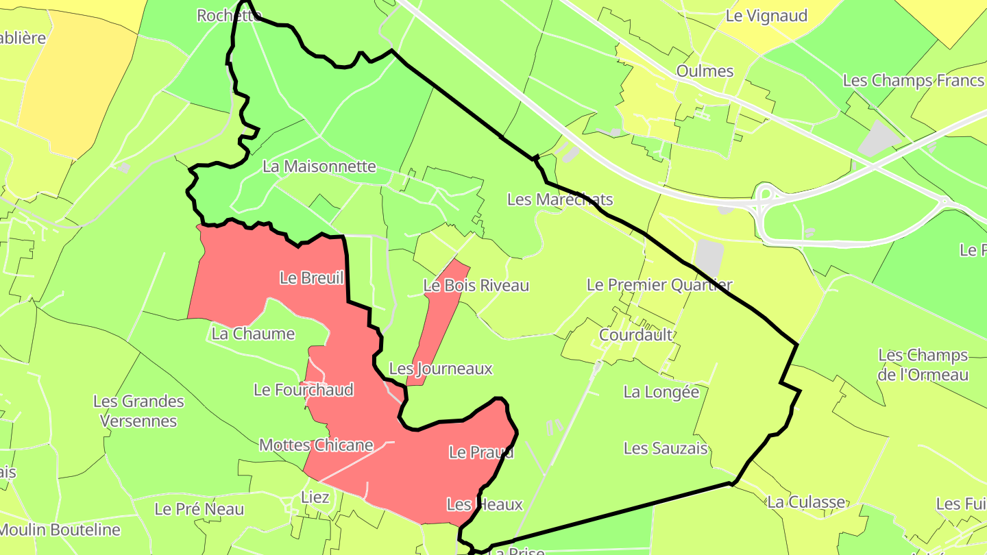 Carte des prix de l'immobilier Bouillé-Courdault