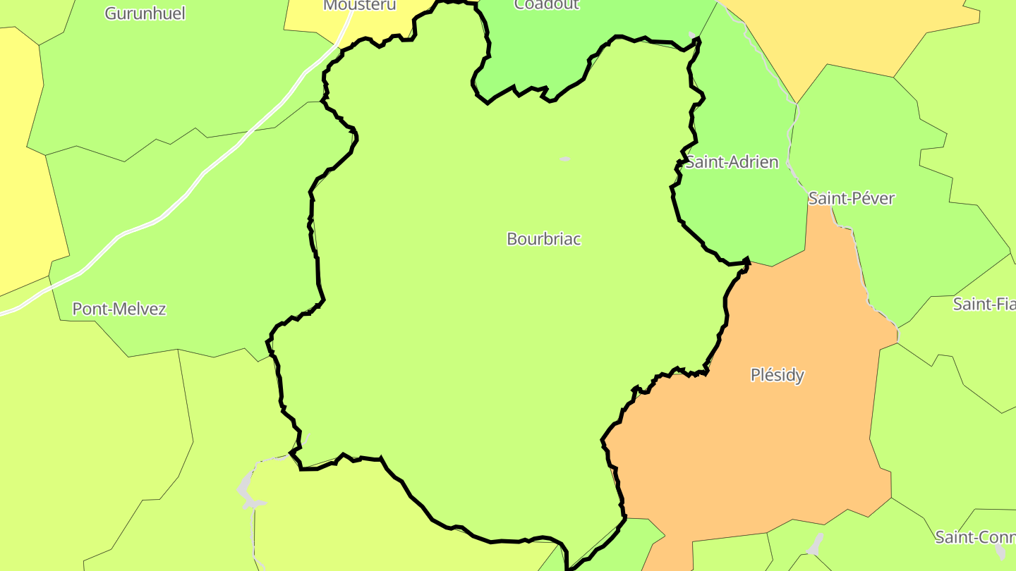 Carte des prix de l'immobilier Bourbriac