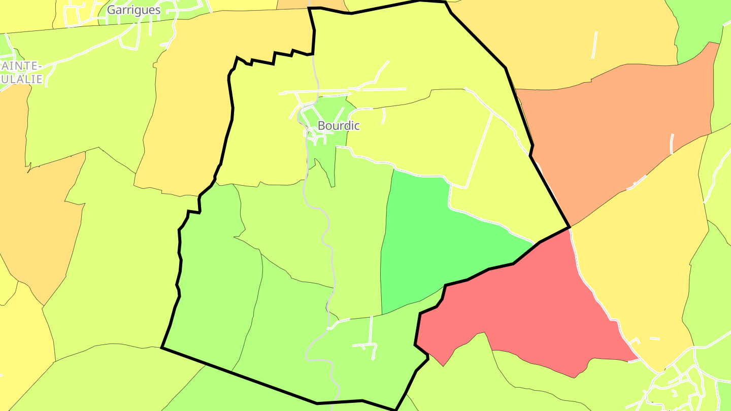 Carte des prix de l'immobilier Bourdic