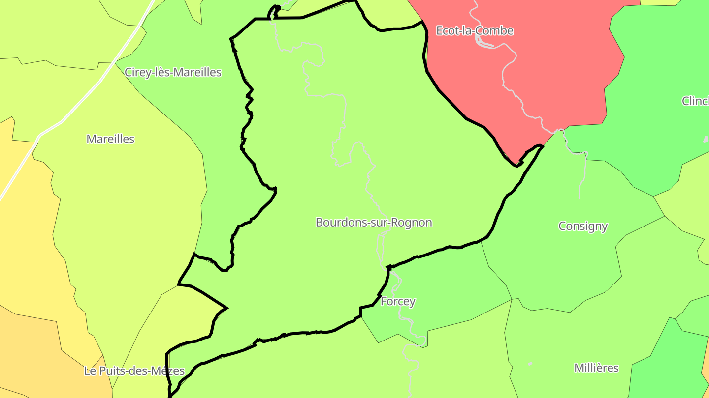 Carte des prix de l'immobilier Bourdons-sur-Rognon