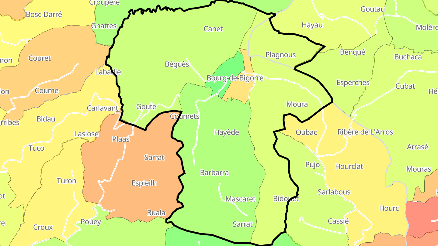 Carte des prix de l'immobilier Bourg-de-Bigorre