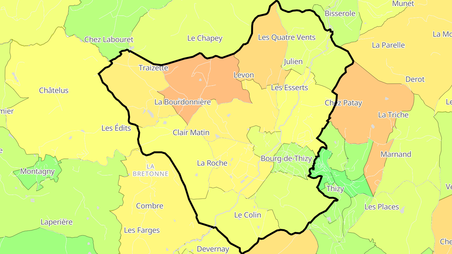 Carte des prix de l'immobilier Bourg-de-Thizy