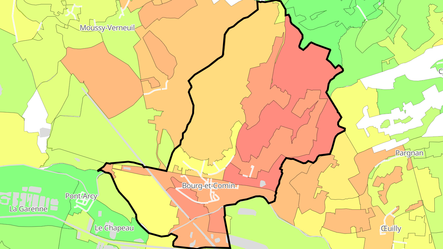 Carte des prix de l'immobilier Bourg-et-Comin