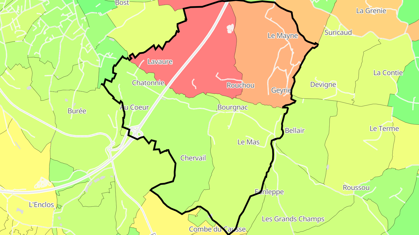 Carte des prix de l'immobilier Bourgnac