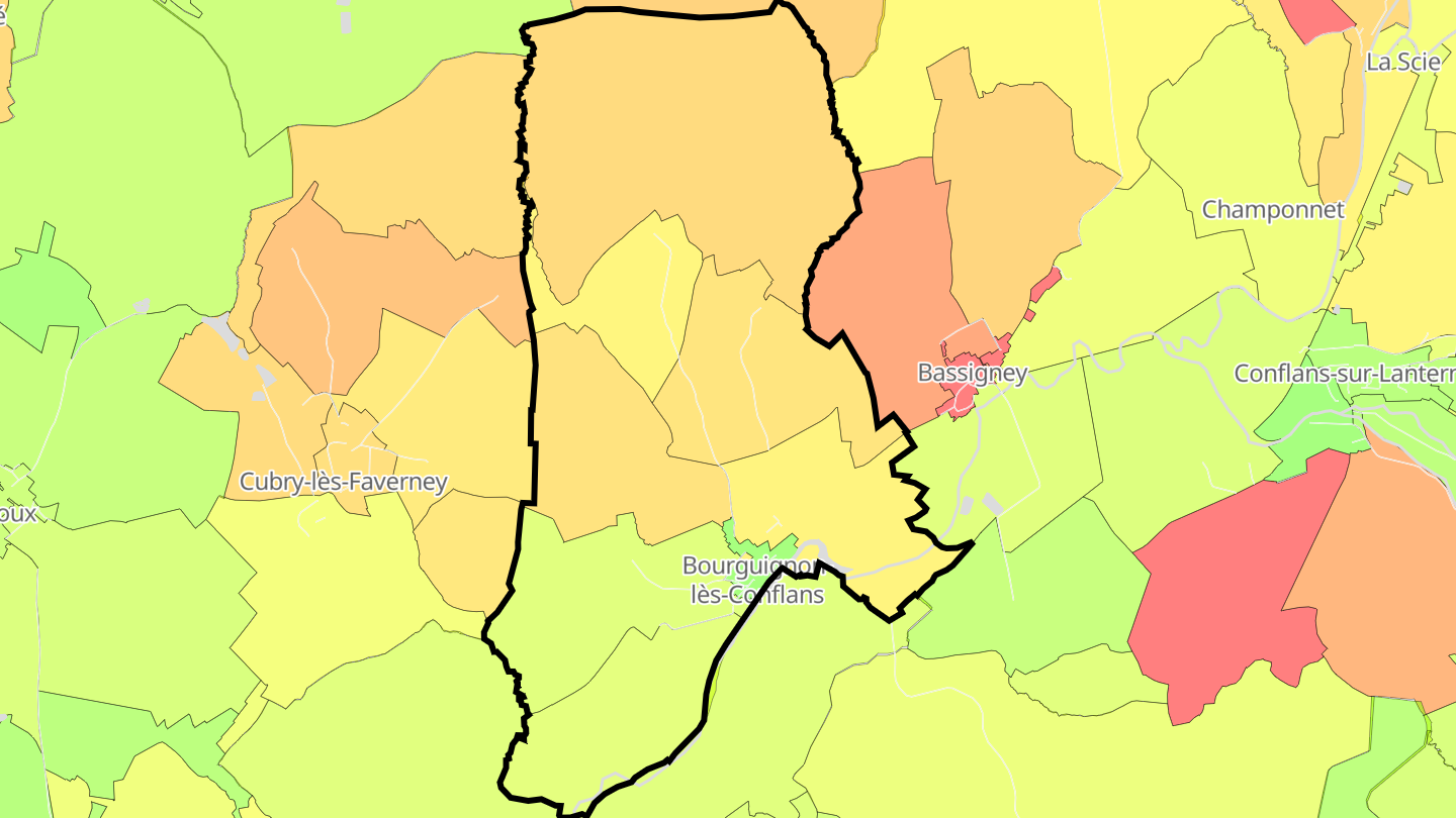 Carte des prix de l'immobilier Bourguignon-lès-Conflans