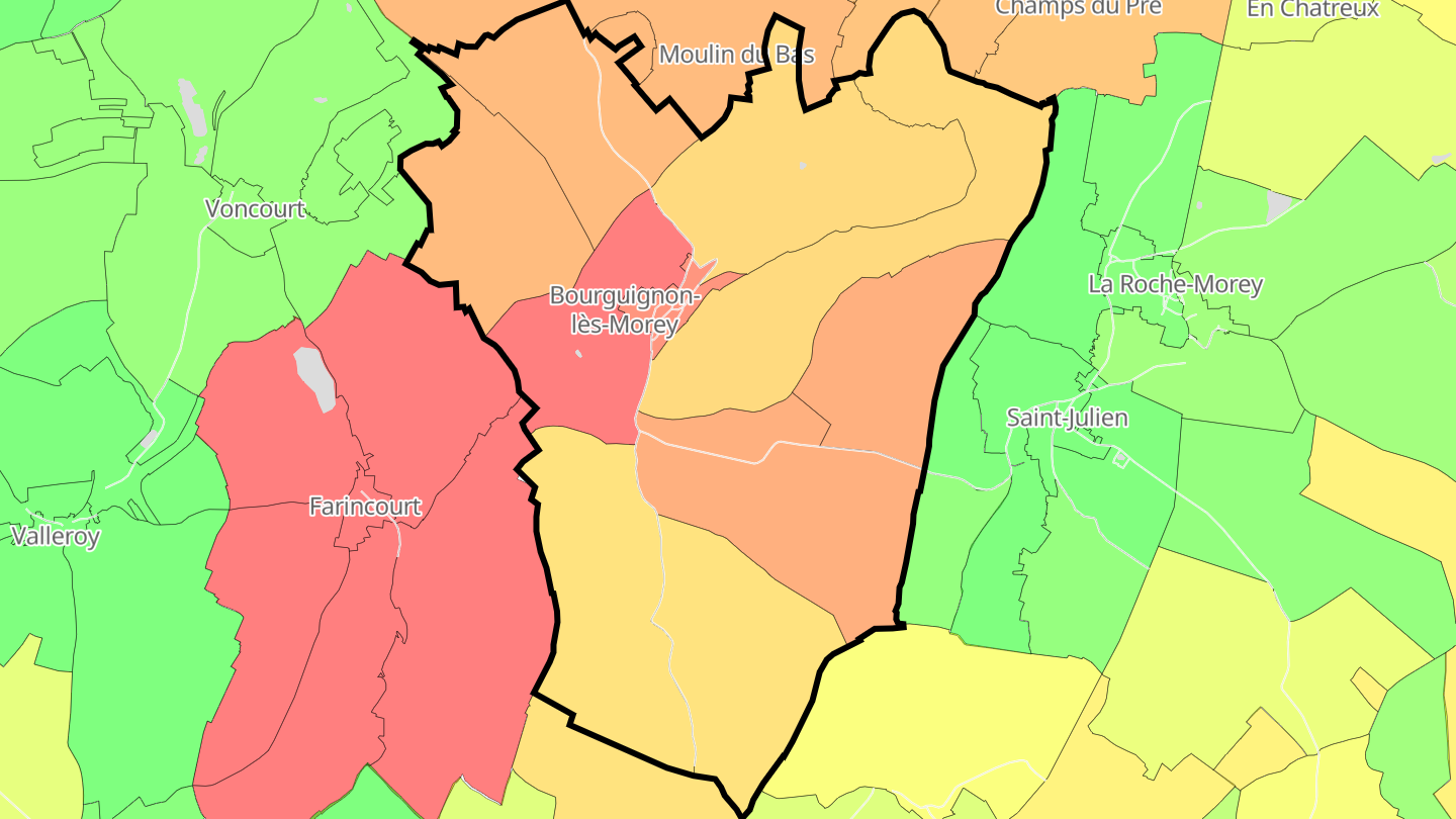 Carte des prix de l'immobilier Bourguignon-lès-Morey