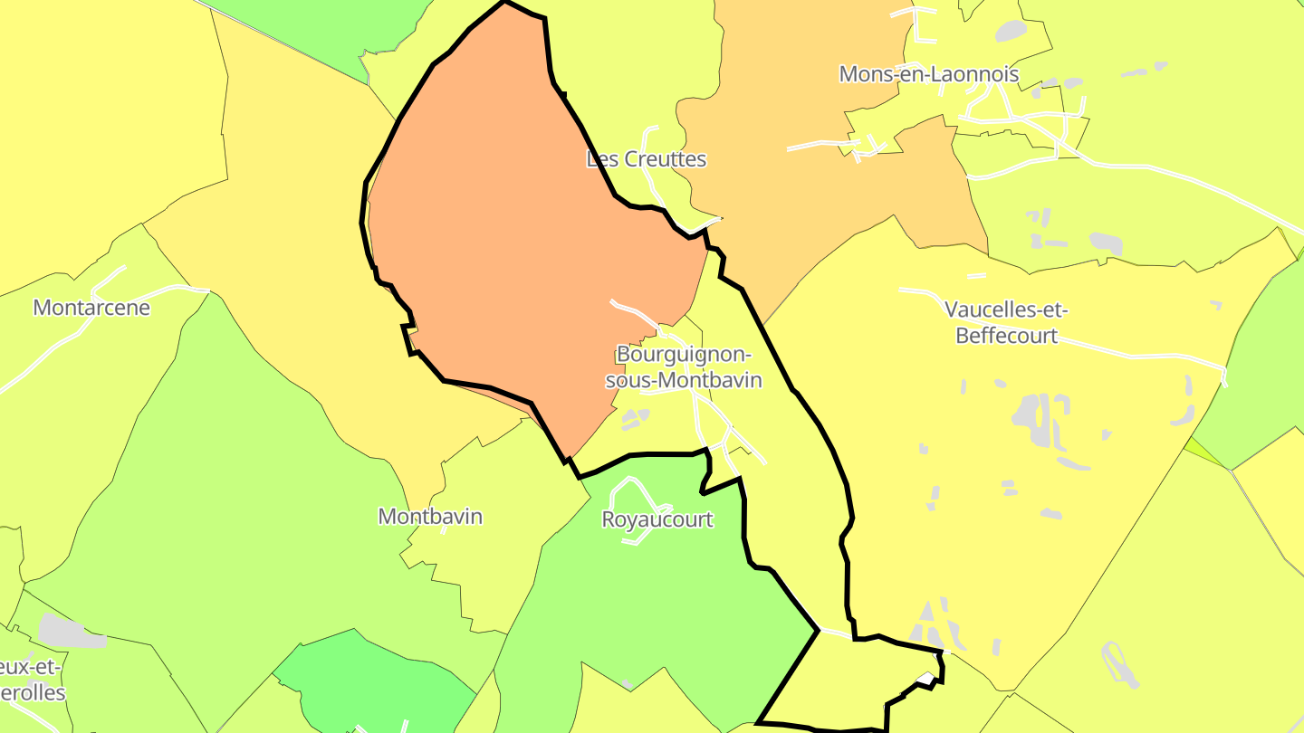 Carte des prix de l'immobilier Bourguignon-sous-Montbavin