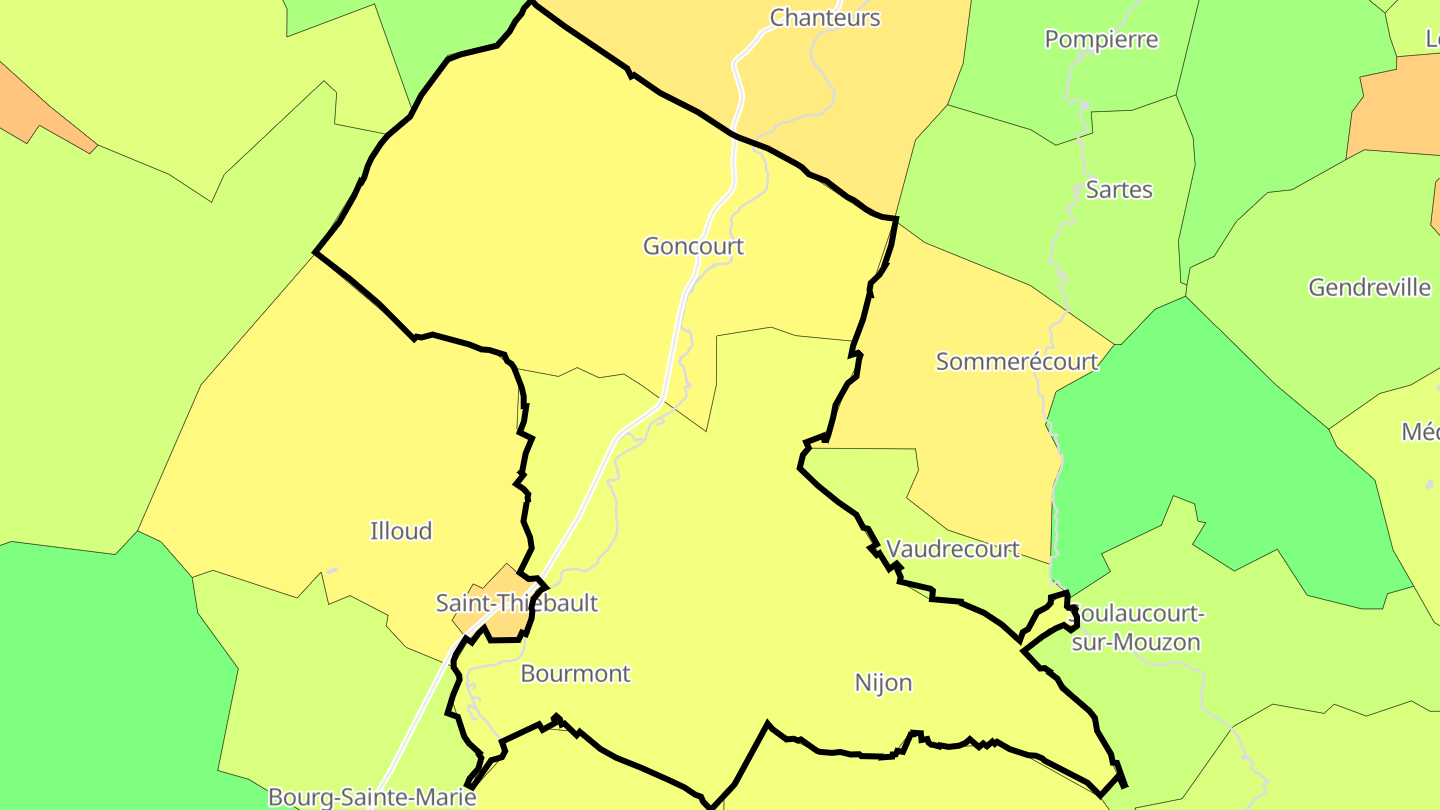 Carte des prix de l'immobilier Bourmont-entre-Meuse-et-Mouzon