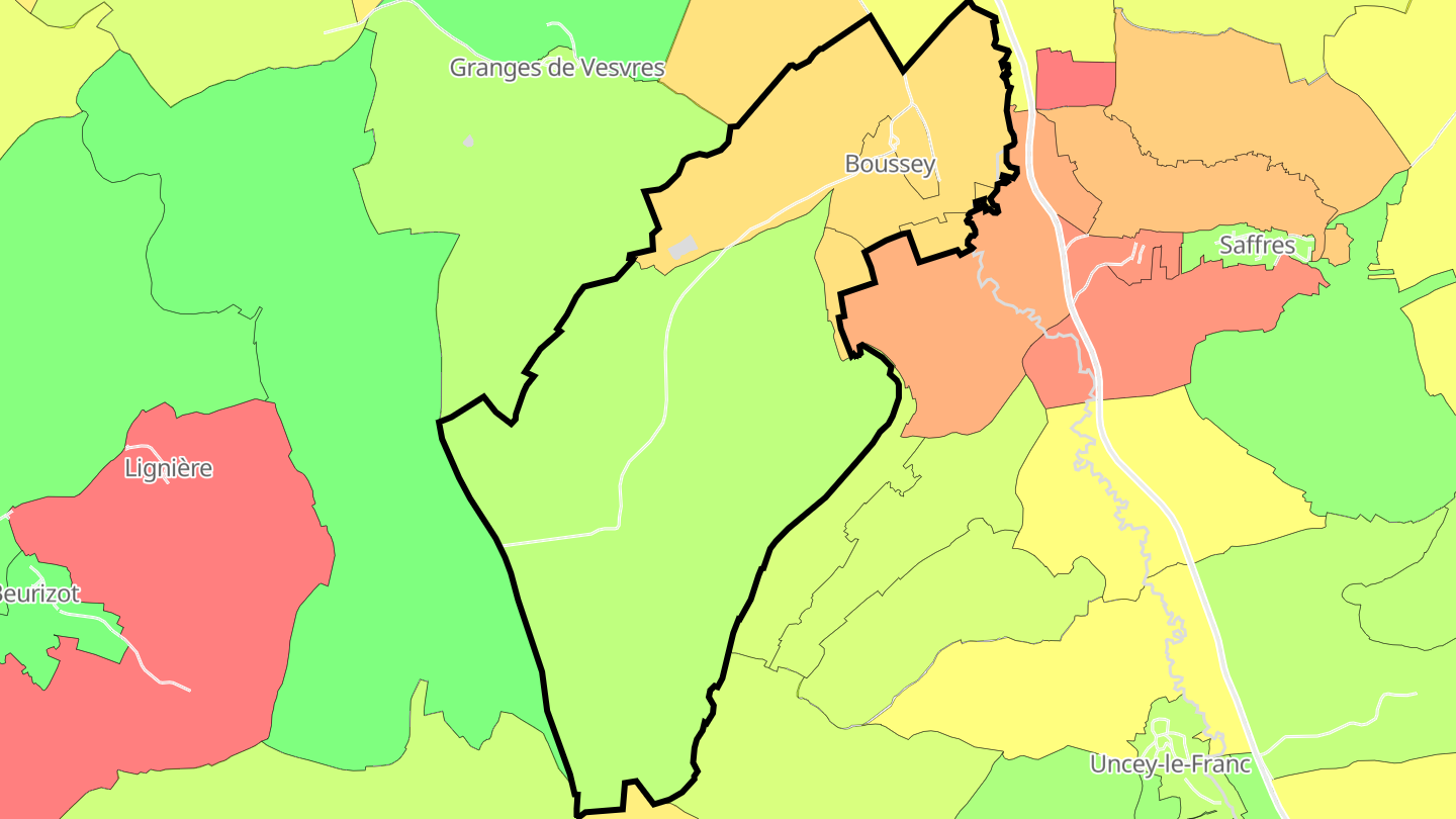 Carte des prix de l'immobilier Boussey