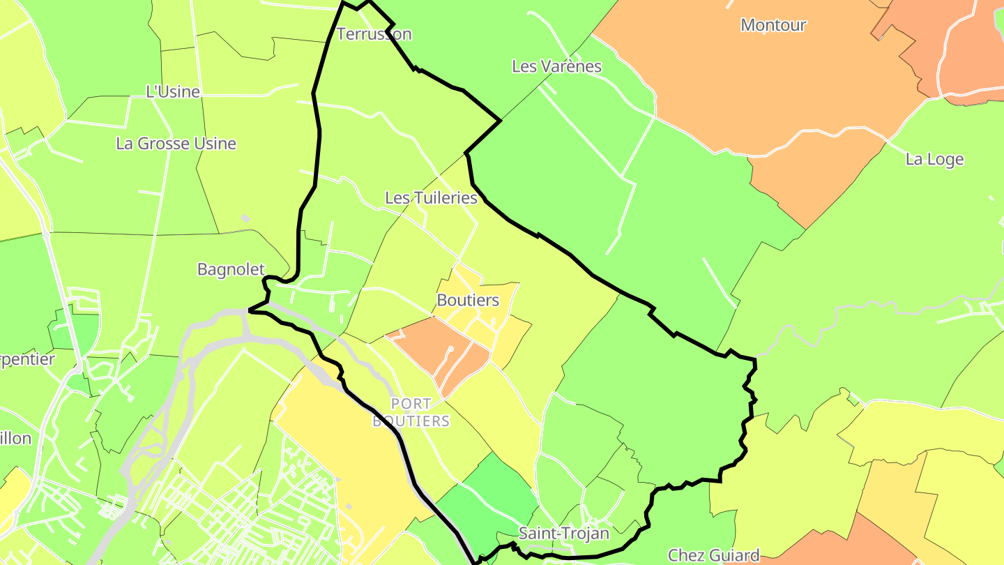 Carte des prix de l'immobilier Boutiers-Saint-Trojan