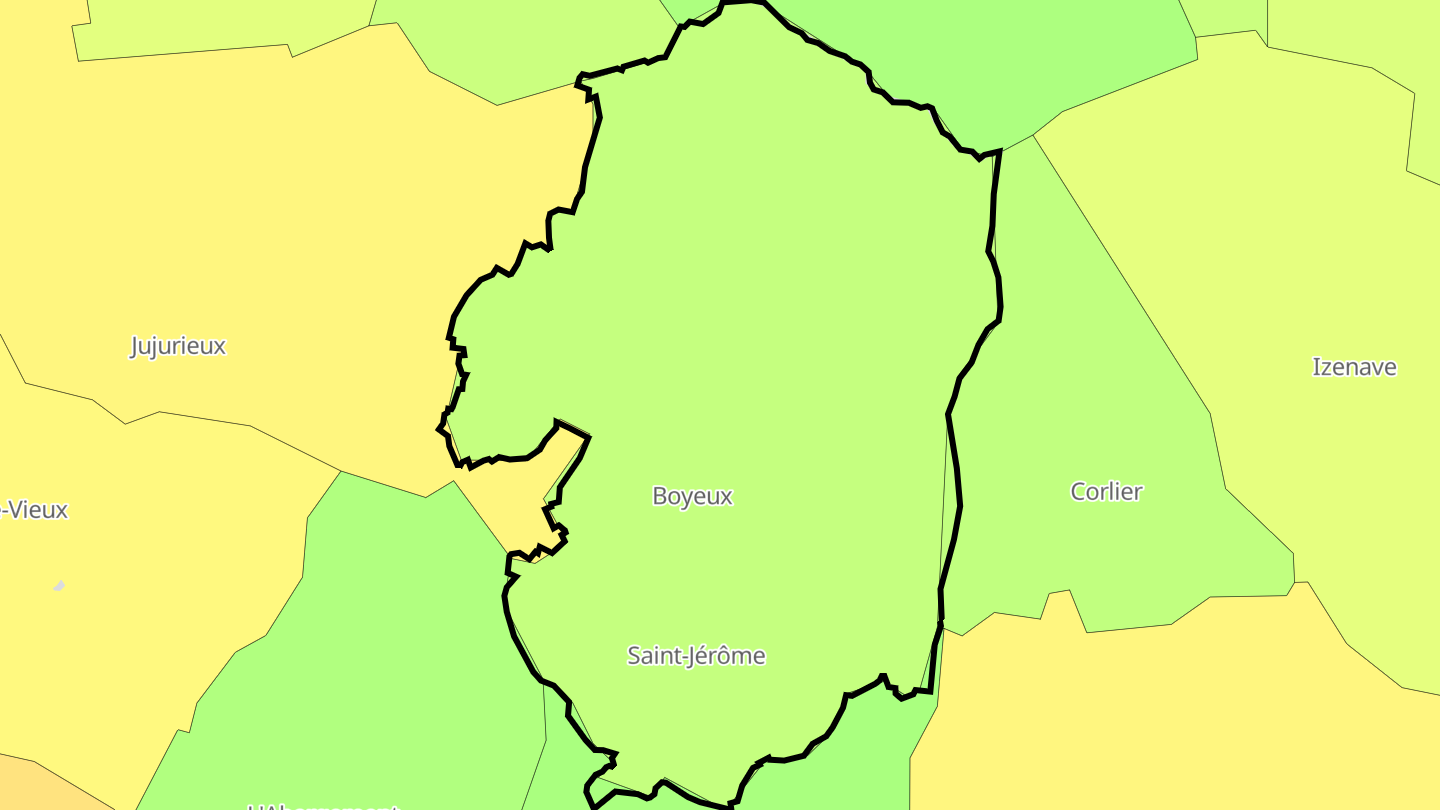 Carte des prix de l'immobilier Boyeux-Saint-Jérôme