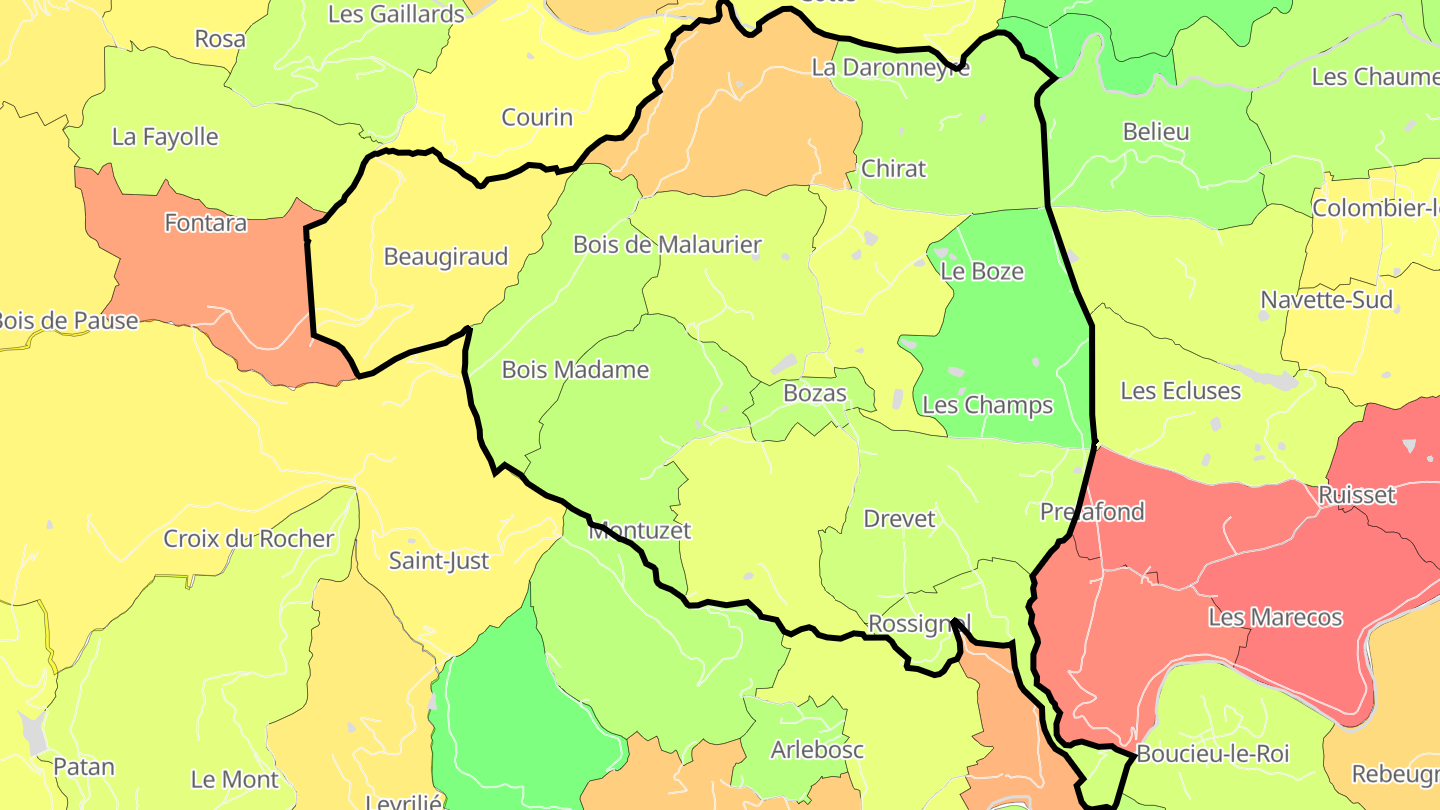 Carte des prix de l'immobilier Bozas