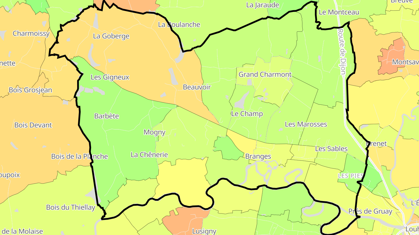 Carte des prix de l'immobilier Branges