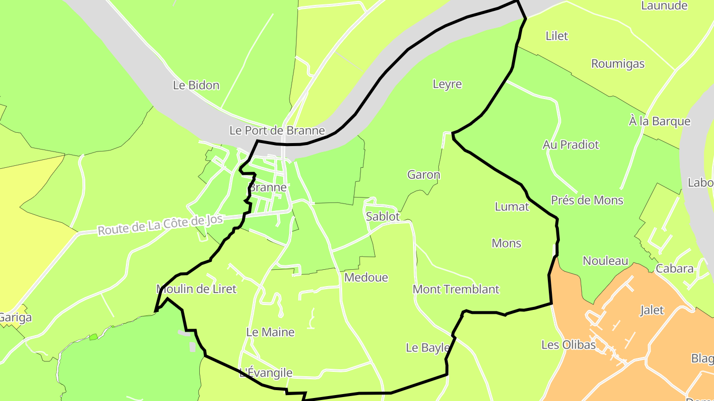 Carte des prix de l'immobilier Branne