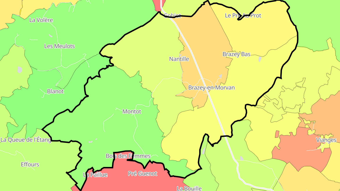 Carte des prix de l'immobilier Brazey-en-Morvan