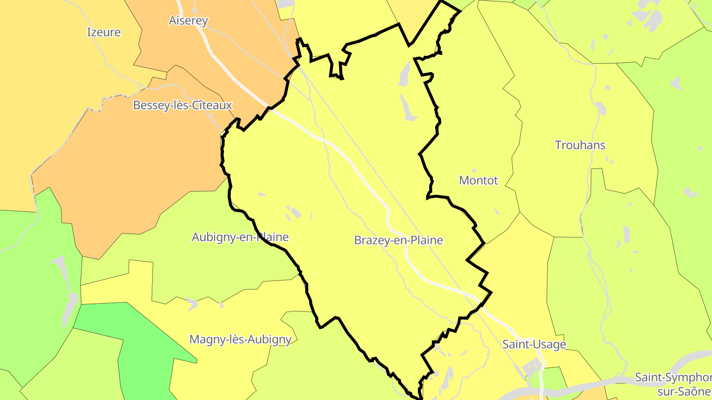 Carte des prix de l'immobilier Brazey-en-Plaine