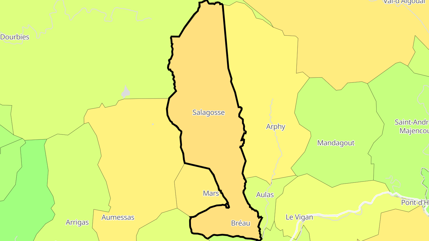 Carte des prix de l'immobilier Bréau-et-Salagosse