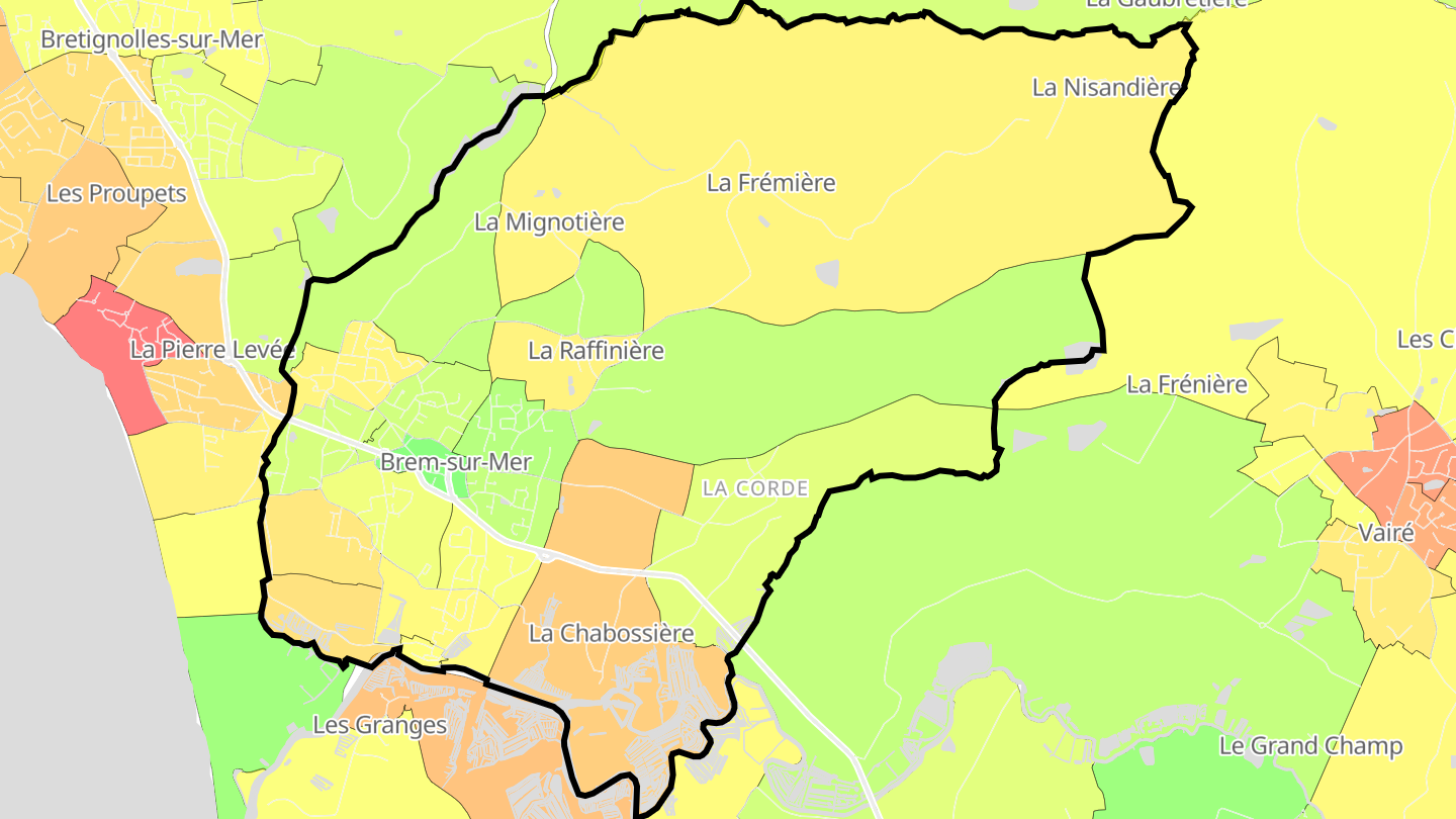 Carte des prix de l'immobilier Brem-sur-Mer