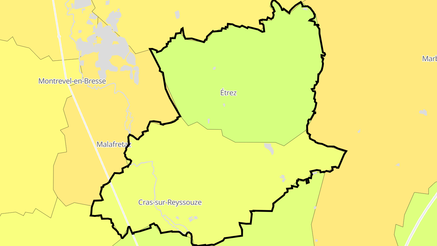 Carte des prix de l'immobilier Bresse Vallons