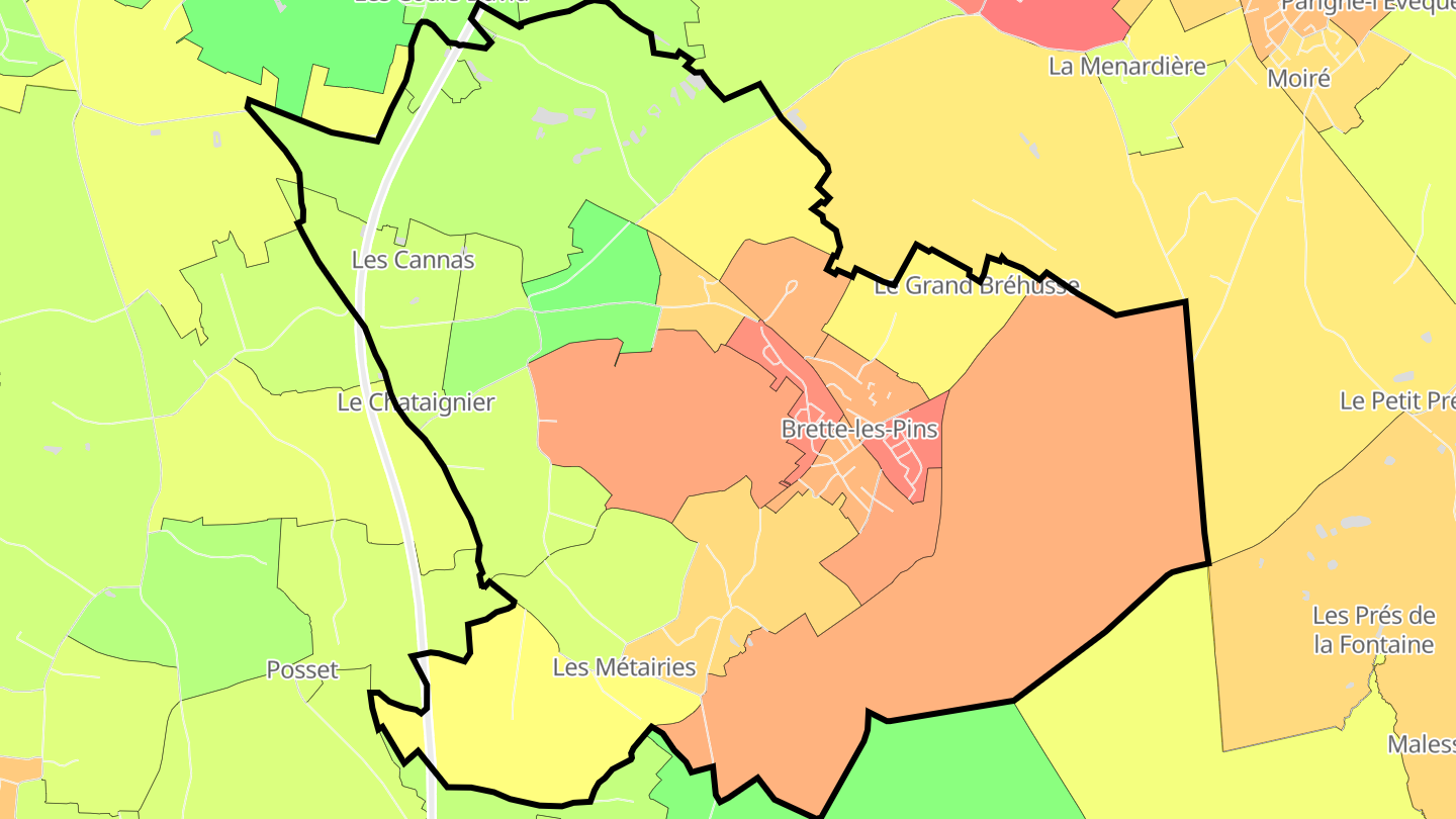 Carte des prix de l'immobilier Brette-les-Pins