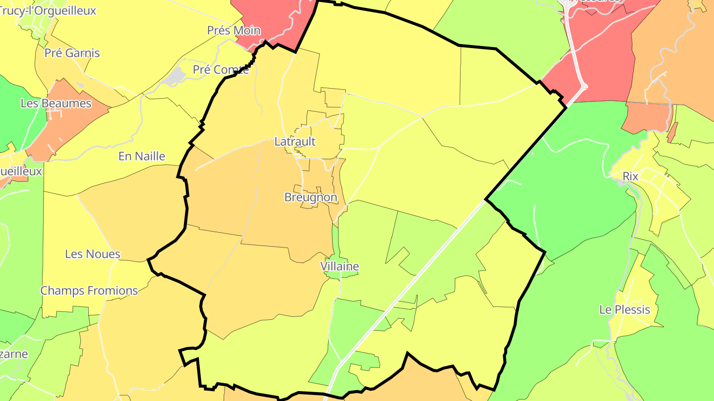 Carte des prix de l'immobilier Breugnon