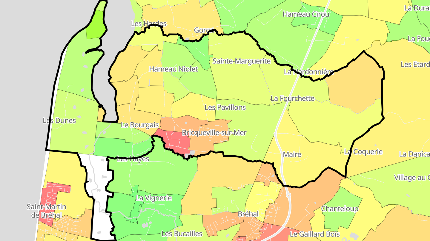 Carte des prix de l'immobilier Bricqueville-sur-Mer