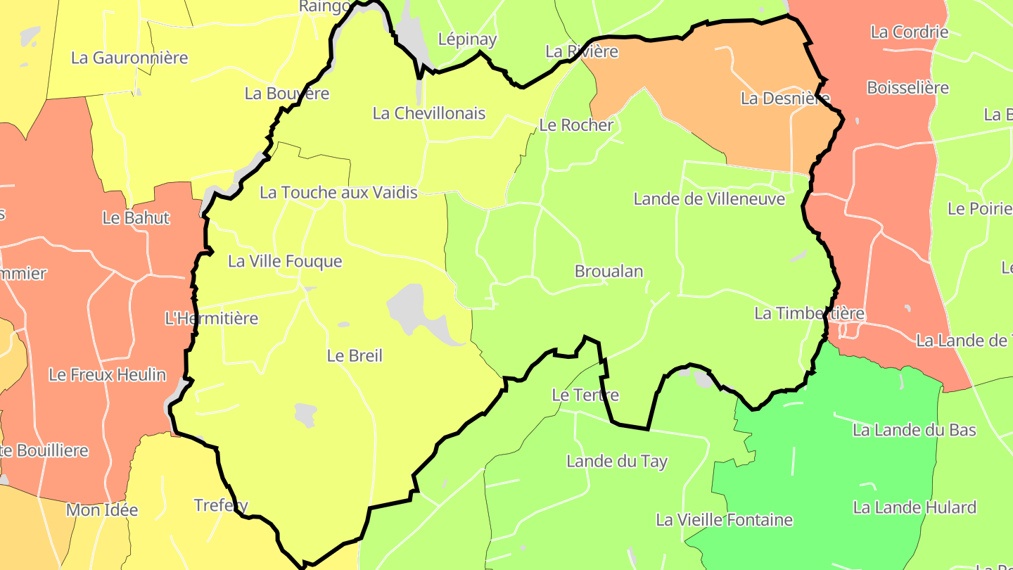 Carte des prix de l'immobilier Broualan