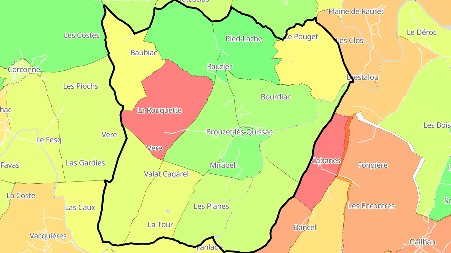 Carte des prix de l'immobilier Brouzet-lès-Quissac