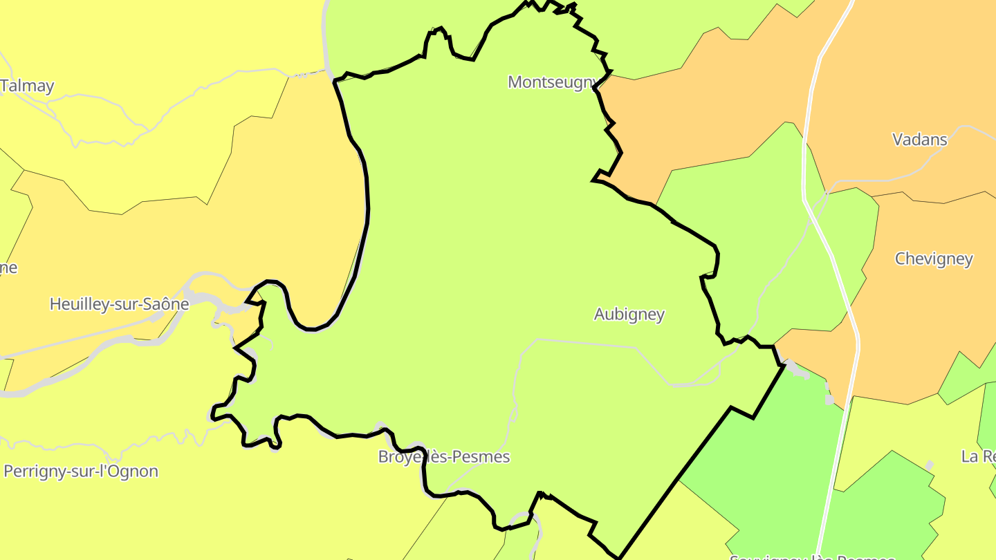 Carte des prix de l'immobilier Broye-Aubigney-Montseugny