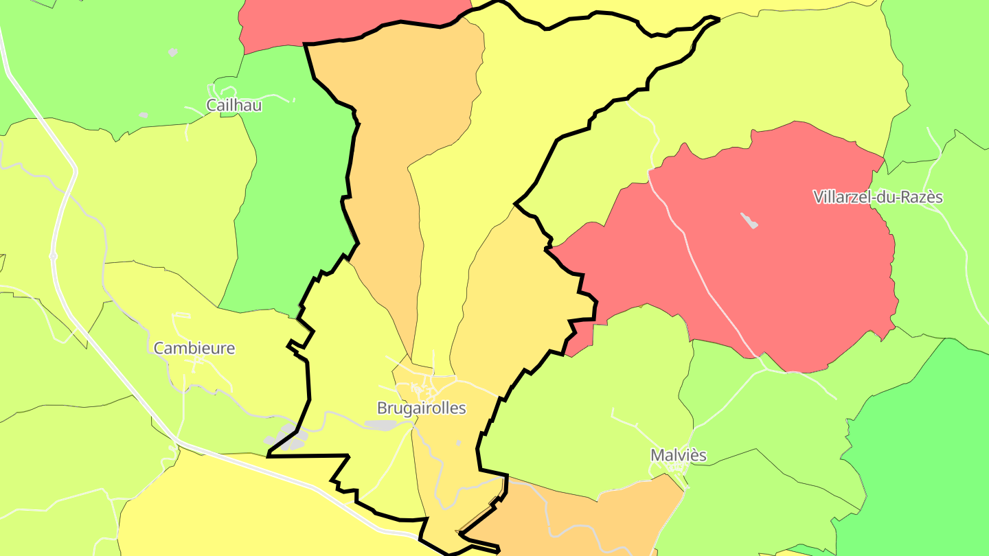 Carte des prix de l'immobilier Brugairolles