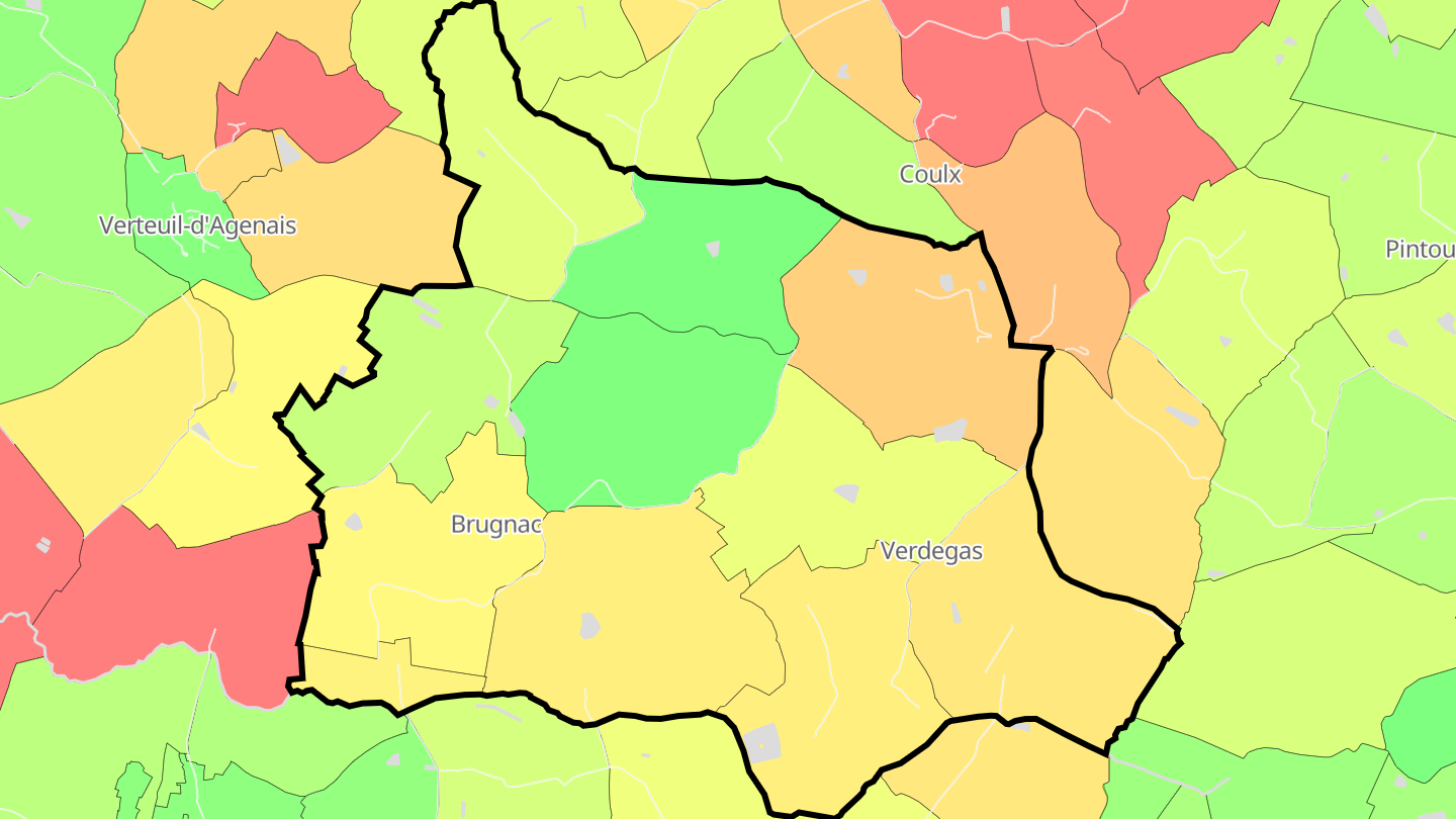 Carte des prix de l'immobilier Brugnac