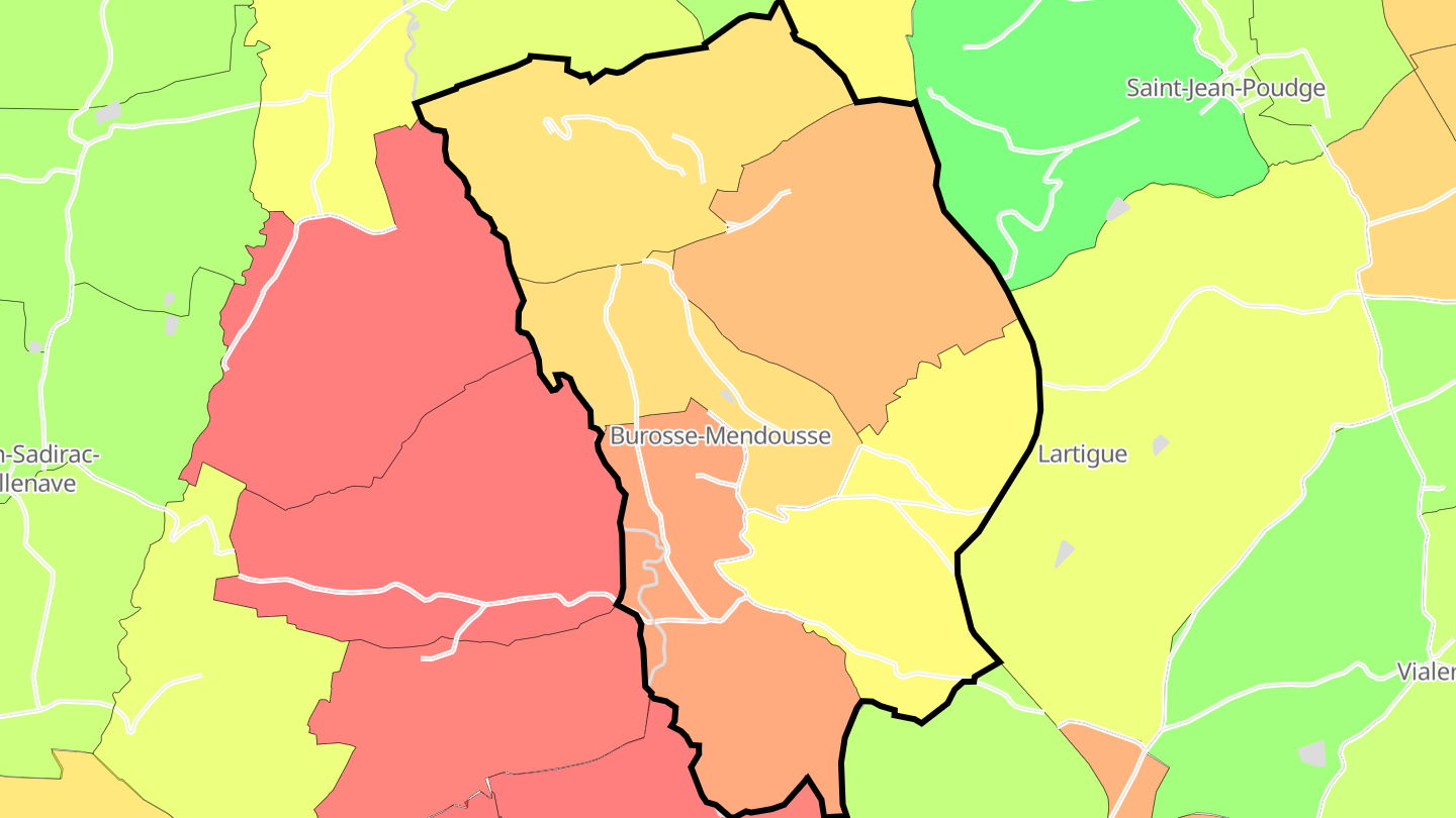 Carte des prix de l'immobilier Burosse-Mendousse