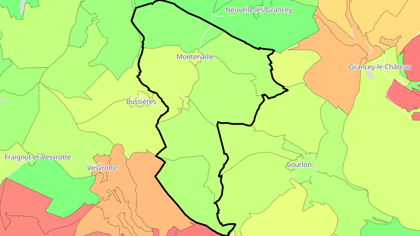 Carte des prix de l'immobilier Busserotte-et-Montenaille