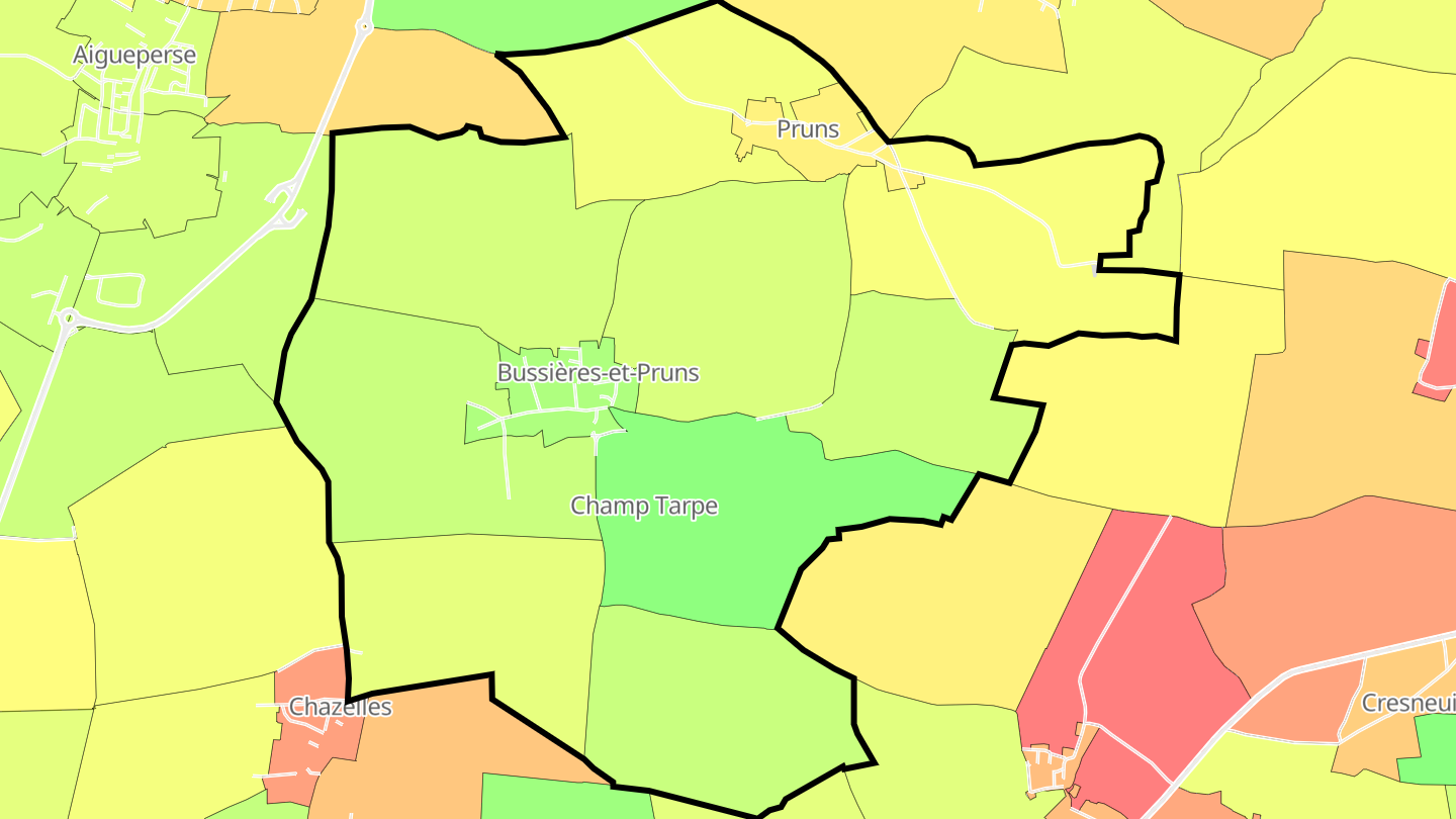 Carte des prix de l'immobilier Bussières-et-Pruns