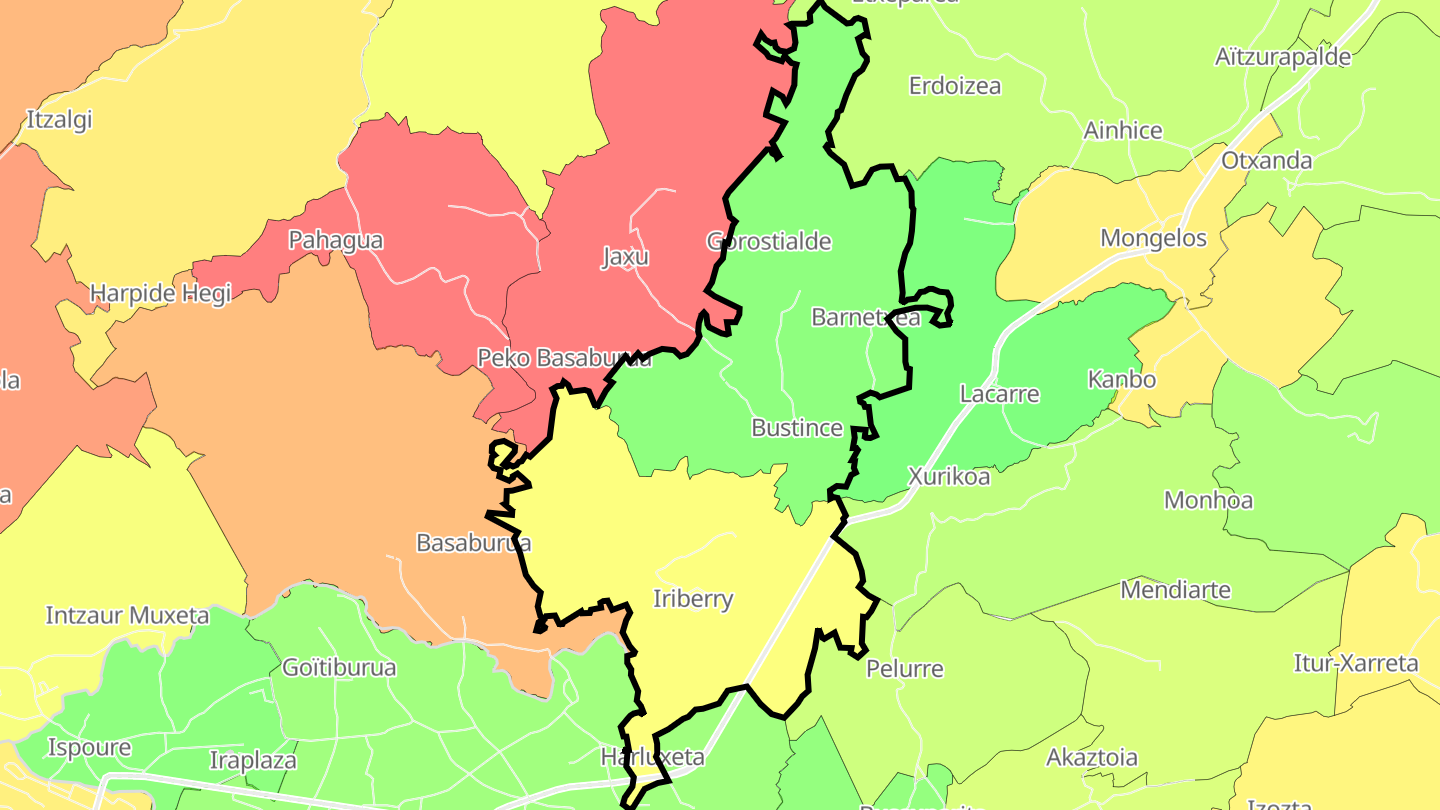 Carte des prix de l'immobilier Bustince-Iriberry
