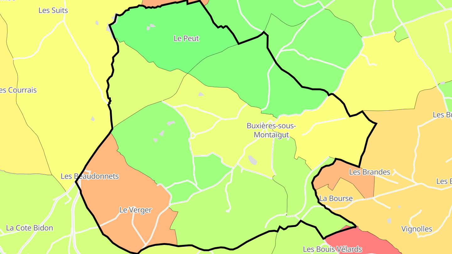 Carte des prix de l'immobilier Buxières-sous-Montaigut