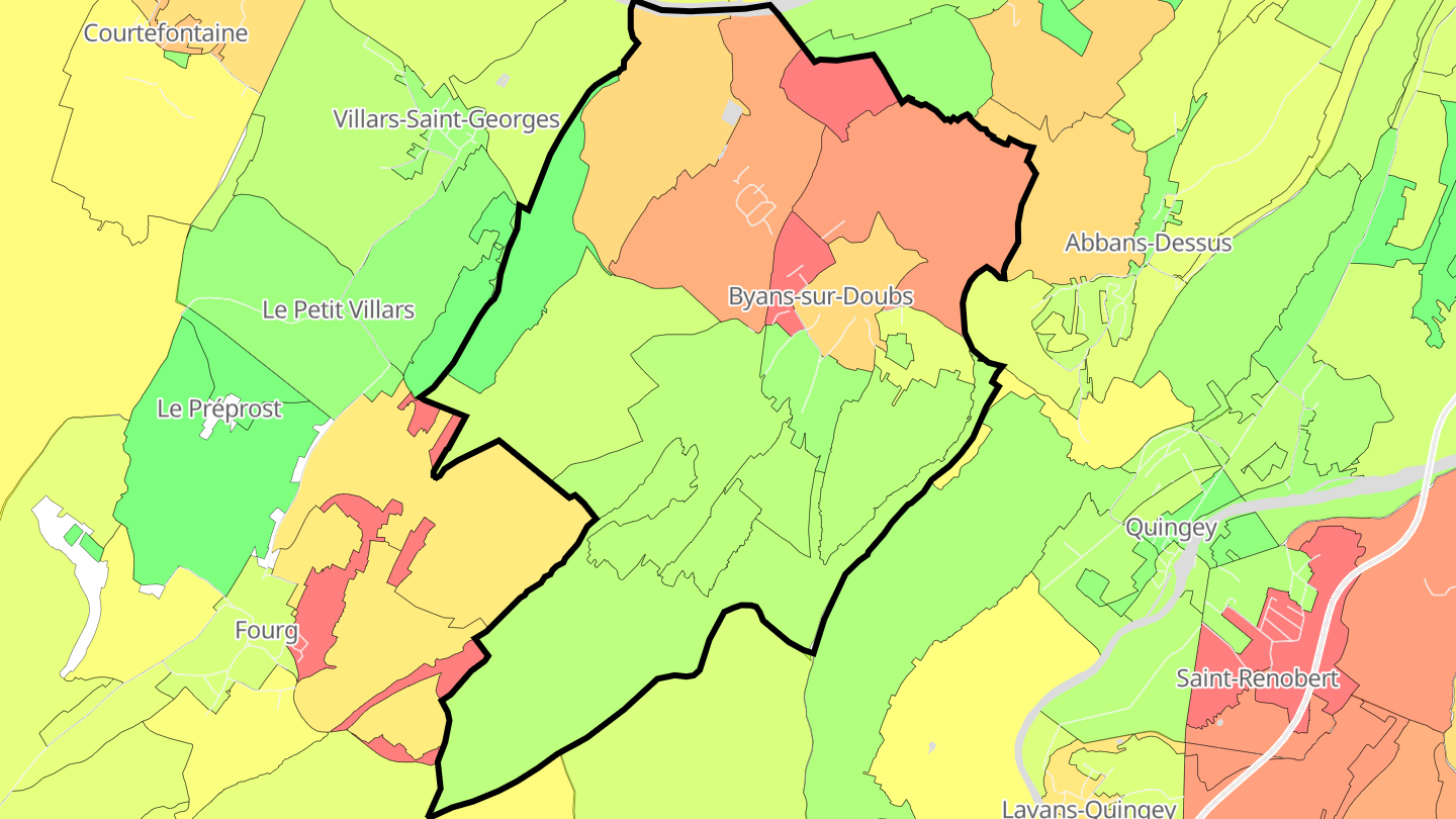 Carte des prix de l'immobilier Byans-sur-Doubs