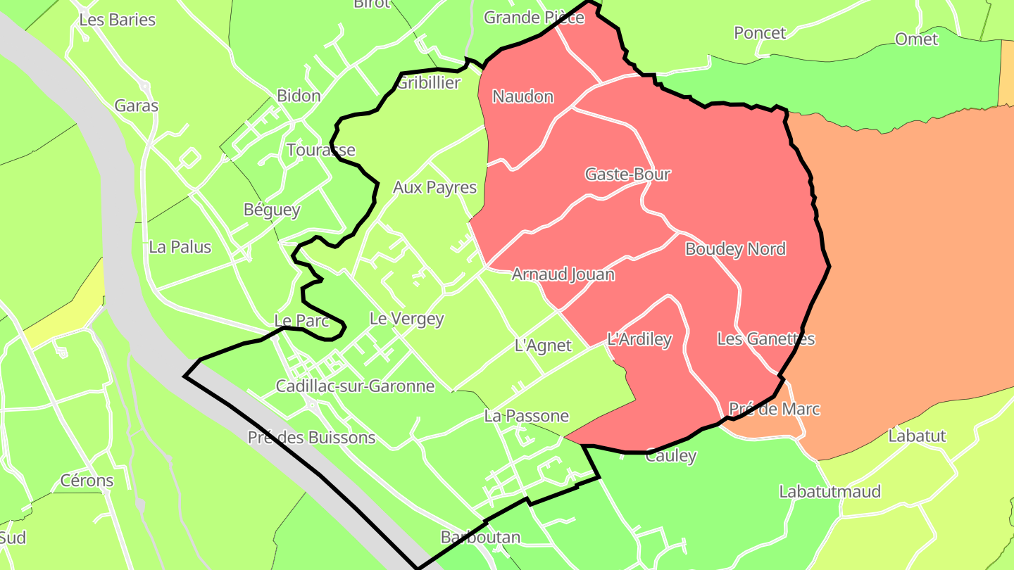 Carte des prix de l'immobilier Cadillac-sur-Garonne