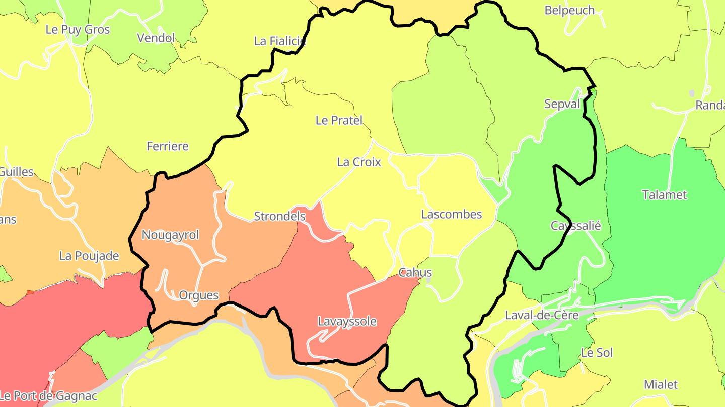 Carte des prix de l'immobilier Cahus