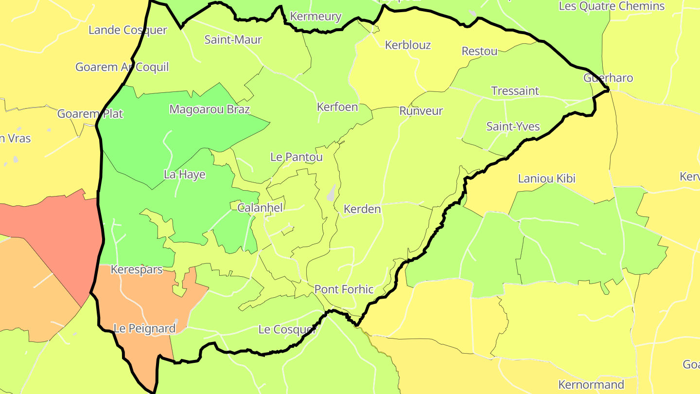 Carte des prix de l'immobilier Calanhel