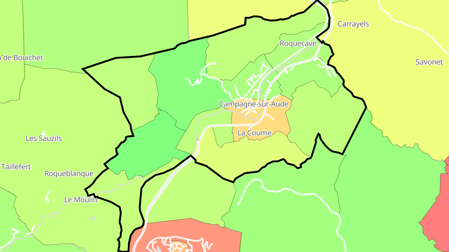 Carte des prix de l'immobilier Campagne-sur-Aude