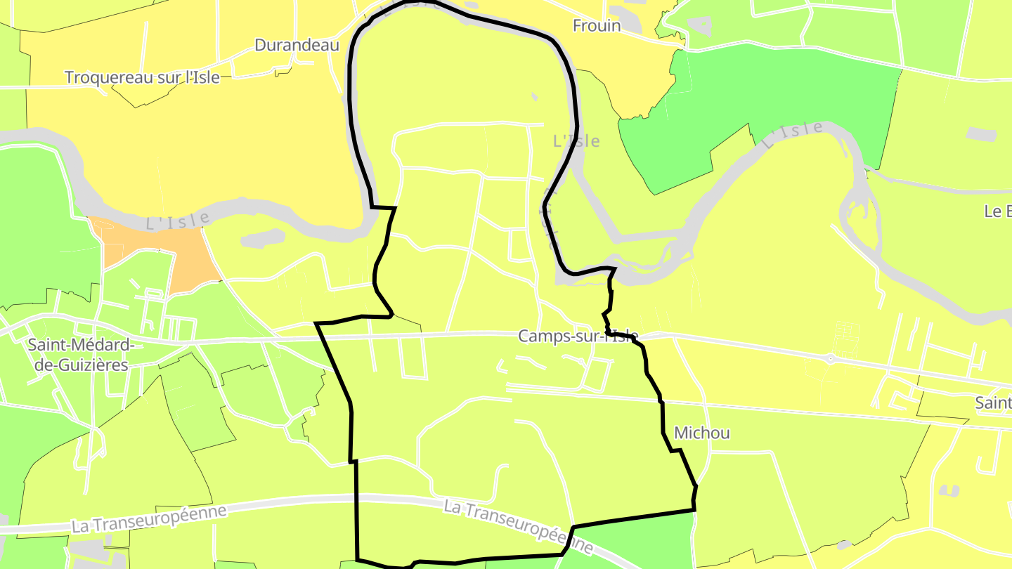 Carte des prix de l'immobilier Camps-sur-l'Isle