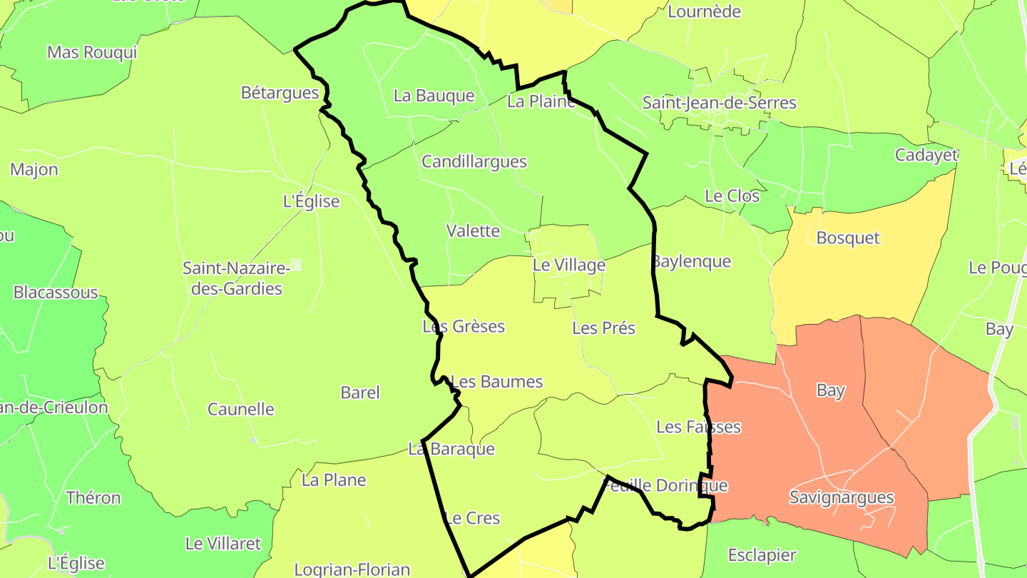 Carte des prix de l'immobilier Canaules-et-Argentières