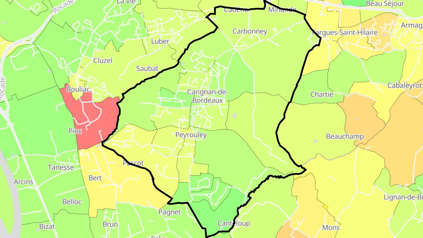Carte des prix de l'immobilier Carignan-de-Bordeaux