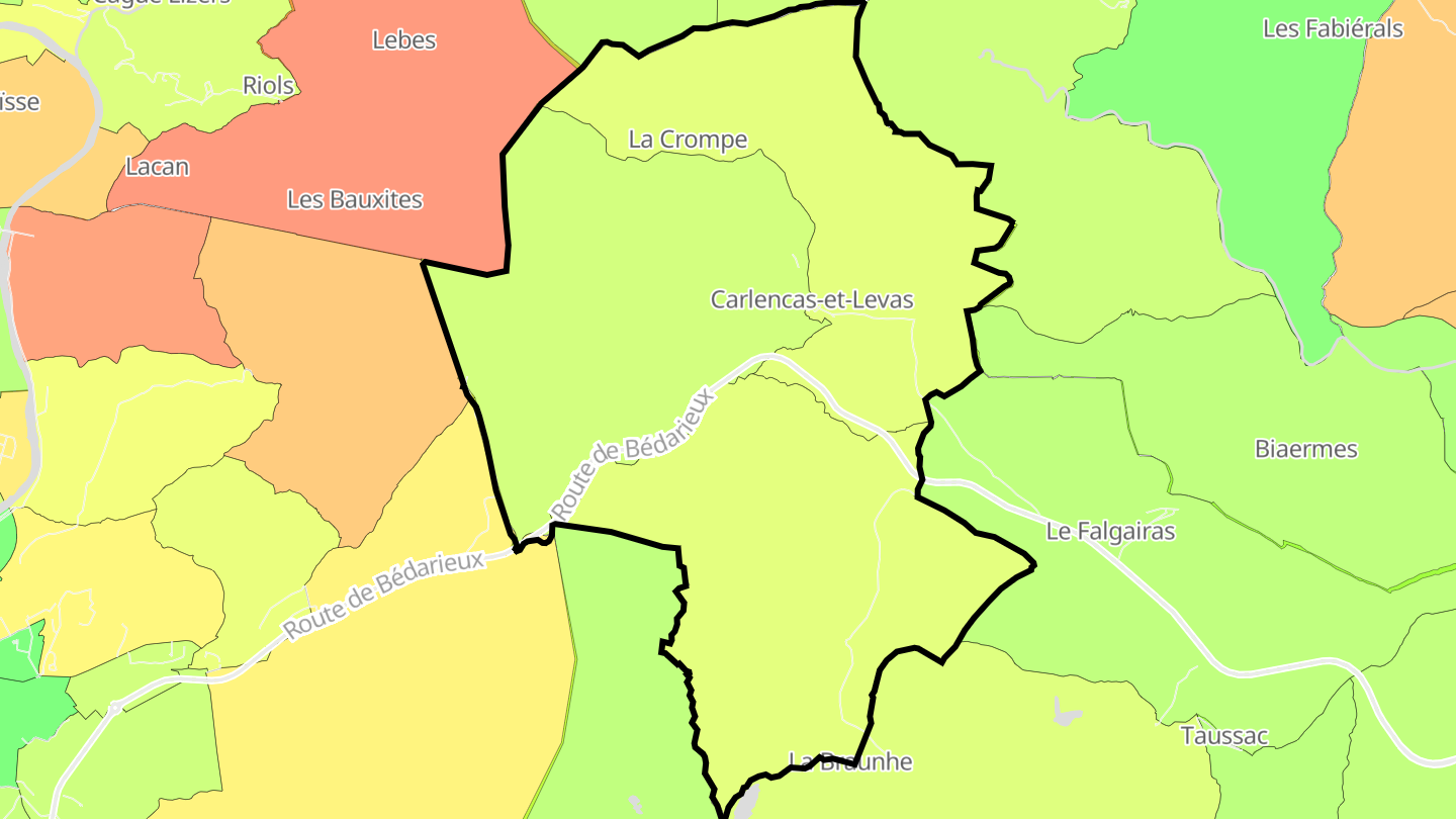 Carte des prix de l'immobilier Carlencas-et-Levas