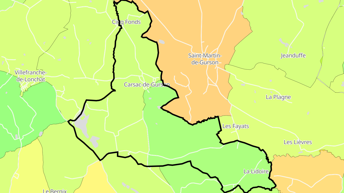 Carte des prix de l'immobilier Carsac-de-Gurson