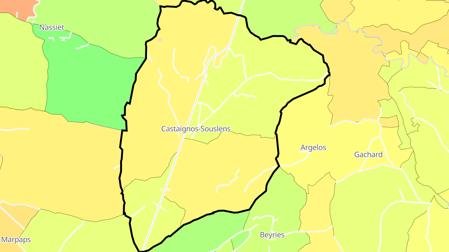 Carte des prix de l'immobilier Castaignos-Souslens