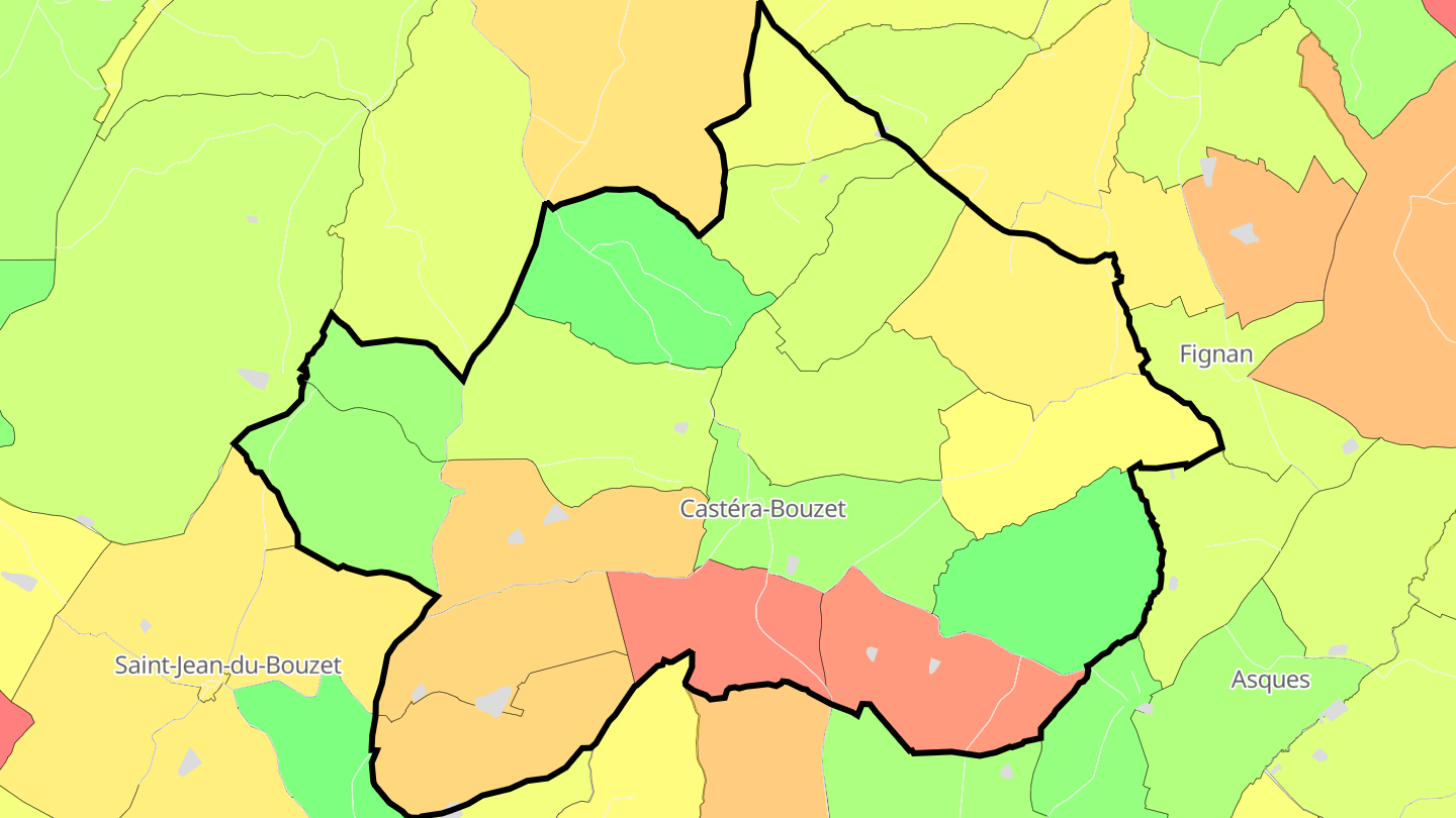 Carte des prix de l'immobilier Castéra-Bouzet